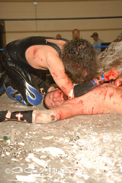This was the easiest to chose, of all the shots taken in 2008 this Weapons Match between Chris Havis and Stephen Saint will forever be in my conversation of “what  are some of your best shots”. September 21, 2008 Malicious Mayhem… would be the #1 Choice of my Best PWP Shots of 2008.- Gary Giaffoglione/GG HotShots.com PWP Photographer